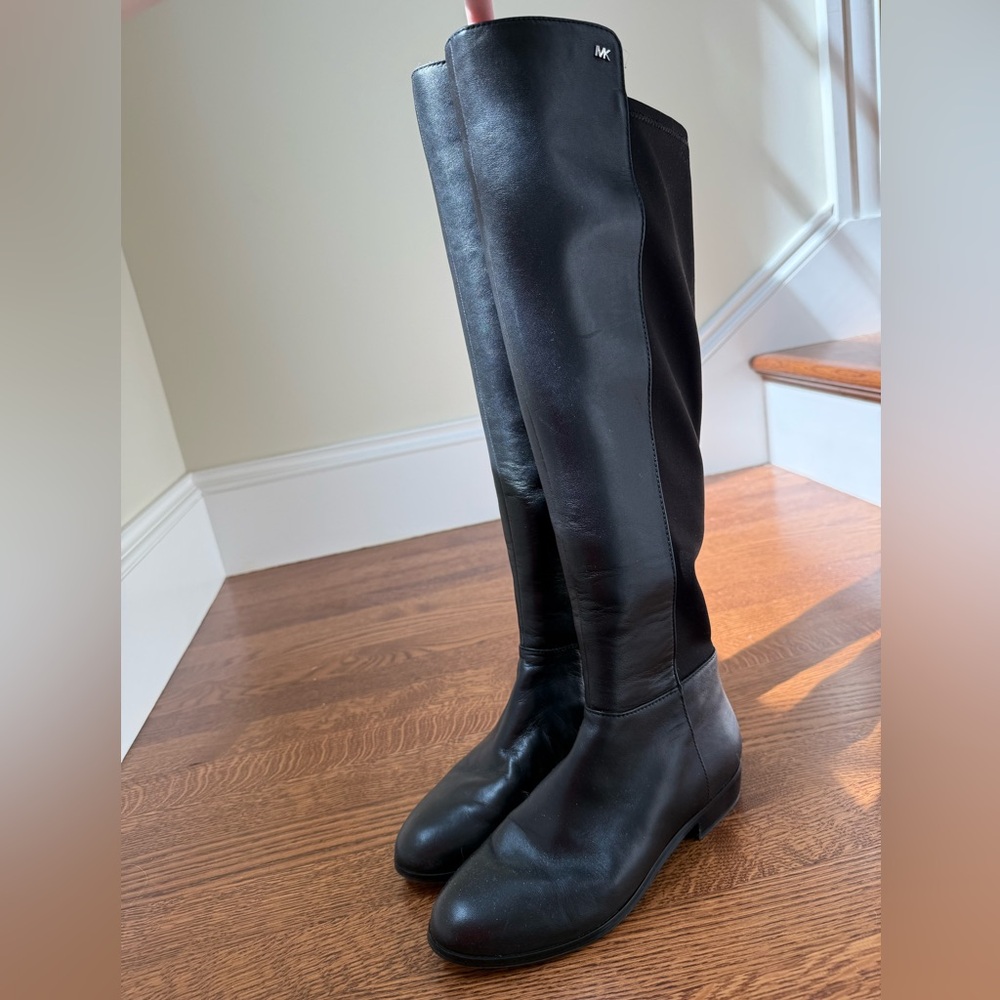MICHAEL KORS Bromley Over Knee Black Leather Tall Boots Stretch Equestrian 6.5